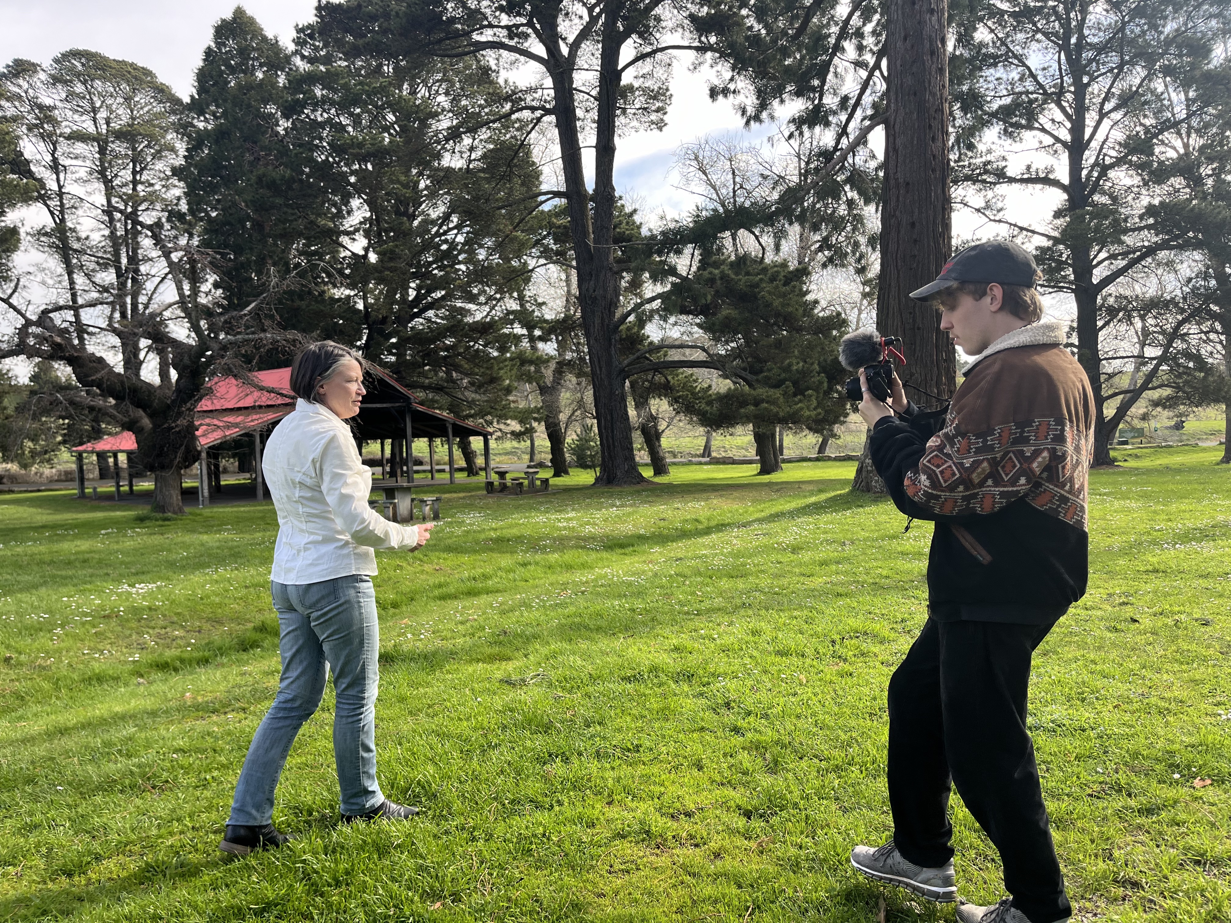 Jennifer Anderson being filmed in the Kyneton Community park